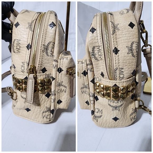 MCM Visetos Side Stud X-Mini Stark Backpack Beige - Picture 6 of 16